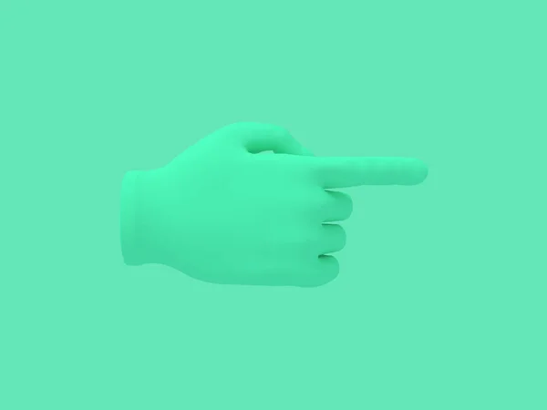 Cartoon ręka z palcem wskazującym.. Ilustracja na zielonym tle koloru. Renderowanie 3D. — Zdjęcie stockowe