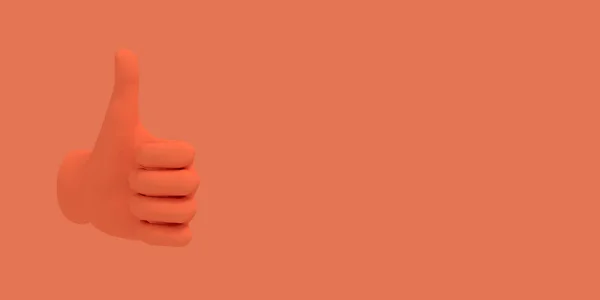 漫画の手の親指を上げる。赤い色の背景にイラスト。3D レンダリング. — ストック写真