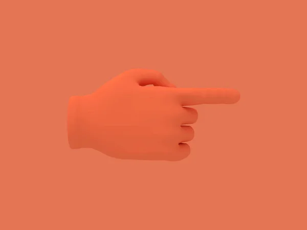 Tecknad hand med pekfinger.. Illustration på röd färg bakgrund. 3D-rendering. — Stockfoto
