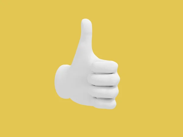Cartoon hand thumb up. Illustration on yellow color background. 3D-rendering. — Stock Photo, Image