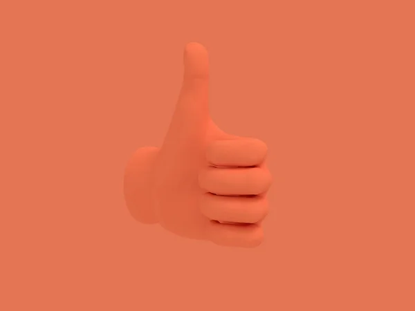 Cartoon hand thumb up. Illustration on red color background. 3D-rendering. — Stock Photo, Image