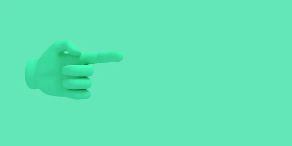 Мультяшна рука з індексним пальцем. Ілюстрація на фоні зеленого кольору. 3D рендерингу . — стокове фото