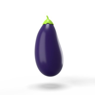 Beyaz bir arka plan üzerinde Karikatür patlıcan. Minimalist parlak illüstrasyon. 3d render.