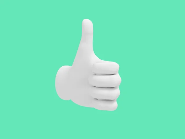 Cartoon hand thumb up. Illustration on green color background. 3D-rendering. — Stock Photo, Image