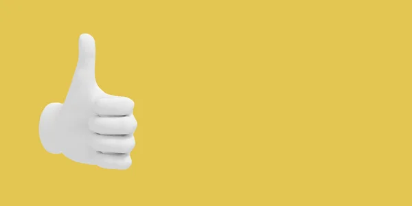 Cartoon hand thumb up. Illustration on yellow color background. 3D-rendering. — Stock Photo, Image