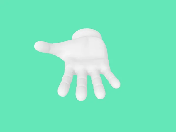 Cartoon open palm. Illustration on green color background. 3D-rendering.