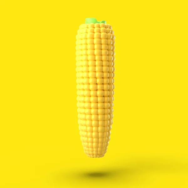 Maíz de dibujos animados sobre un fondo amarillo. Ilustración minimalista brillante. Renderizado 3D . — Foto de Stock