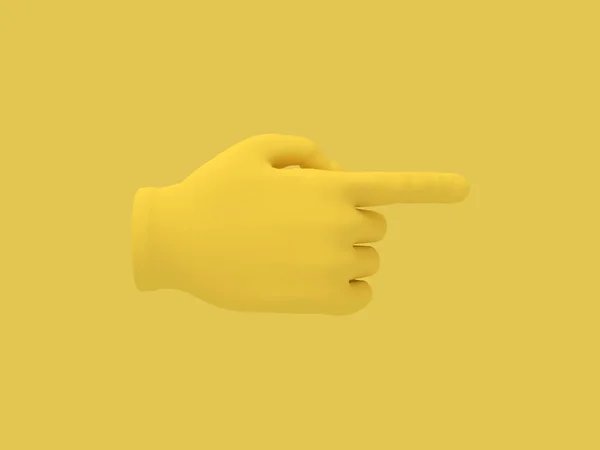 Cartoon ręka z palcem wskazującym.. Ilustracja na żółtym tle koloru. Renderowanie 3D. — Zdjęcie stockowe