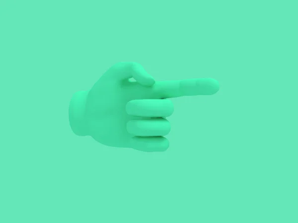 Cartoon hand met wijsvinger.. Illustratie op groene kleur achtergrond. 3D-rendering. — Stockfoto