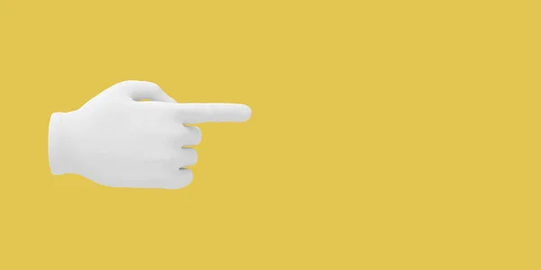 Cartoon hand with index finger.. Illustration on yellow color background. 3D-rendering. — Stock Photo, Image