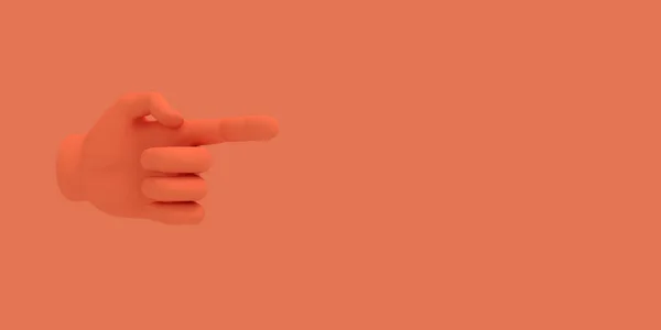 Cartoon hand with index finger.. Illustration on red color background. 3D-rendering.