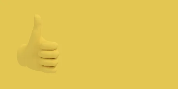 Мультяшный палец вверх. Иллюстрация на жёлтом фоне. 3D-рендеринг . — стоковое фото