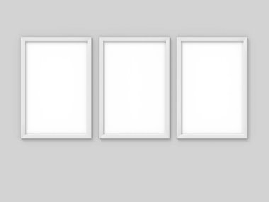 3 dikey A4 beyaz basit resim çerçevesi ayarlayın. Fotoğraf için mockup. 3d render