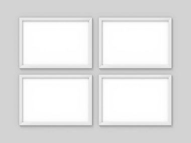 4 yatay A4 beyaz basit resim çerçevesi ayarlayın. Fotoğraf için mockup. 3d render