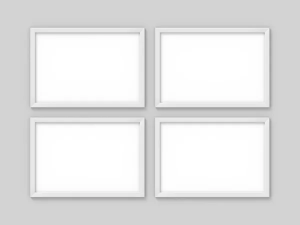 Állítsa be a 4 vízszintes a4-fehér, egyszerű képkeret. Mockup a fotózás. 3D-leképezés — Stock Fotó