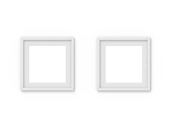 Set de 2 cuadros cuadrados blancos simples con borde. Burla para la fotografía. Renderizado 3D —  Fotos de Stock