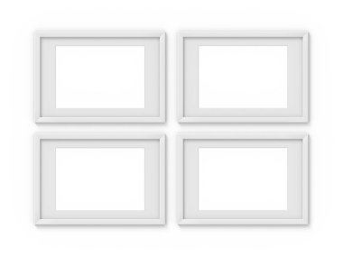 Kenarlıklı 4 yatay A4 beyaz basit resim çerçevesi ayarlayın. Fotoğraf için mockup. 3d render