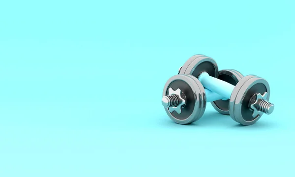 Twee glanzende ijzeren geïsoleerde dumbbells. 3D-rendering — Stockfoto