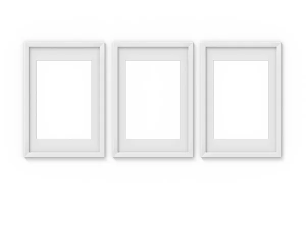 Készlet-ból 3 függőleges a4 fehér egyszerű kép test-val egy határ. Mockup a fotózás. 3D-leképezés — Stock Fotó