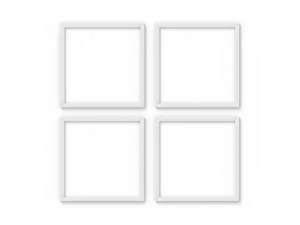 Conjunto de 4 quadro simples branco quadrado. Mockup para fotografia. Renderização 3D — Fotografia de Stock