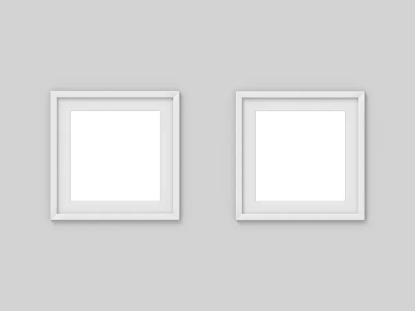 Set van 2 vierkante witte eenvoudige Picture frame met een rand. Mockup voor fotografie. 3D-rendering — Stockfoto