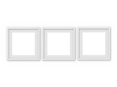 Kenarlıklı 3 kare beyaz basit resim çerçevesi ayarlayın. Fotoğraf için mockup. 3d render