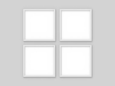 4 kare beyaz basit resim çerçevesi ayarlayın. Fotoğraf için mockup. 3d render