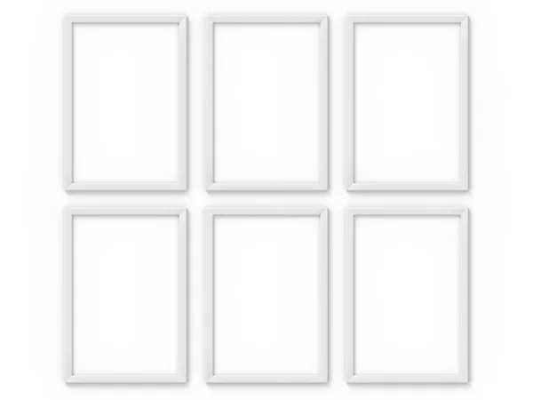Conjunto de 6 moldura simples A4 branco vertical. Mockup para fotografia. Renderização 3D — Fotografia de Stock