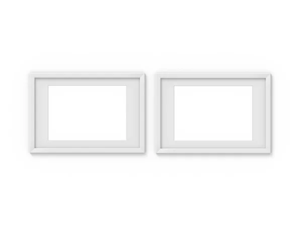 Conjunto de 2 quadro de imagem simples A4 branco horizontal com uma borda. Mockup para fotografia. Renderização 3D — Fotografia de Stock