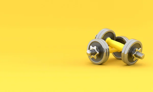 Two shiny iron isolated dumbbells. 3D rendering — Stock Photo, Image