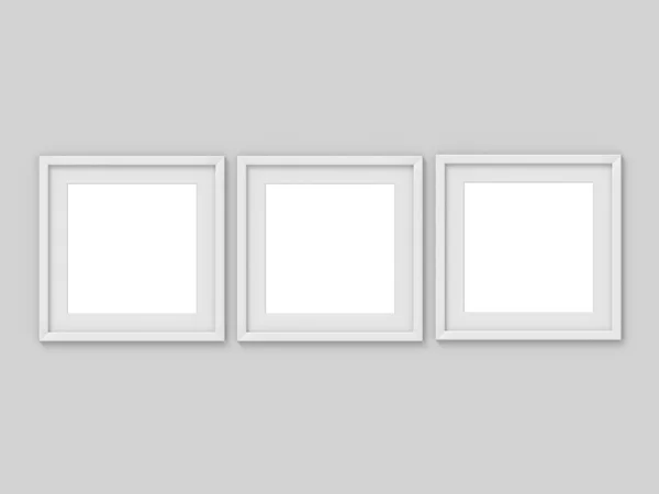 Set di 3 quadrati bianco semplice cornice con un bordo. Mockup per la fotografia. Rendering 3D — Foto Stock