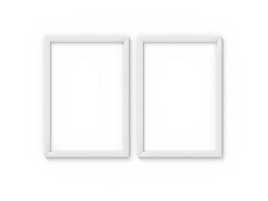 2 dikey A4 beyaz basit resim çerçevesi ayarlayın. Fotoğraf için mockup. 3d render