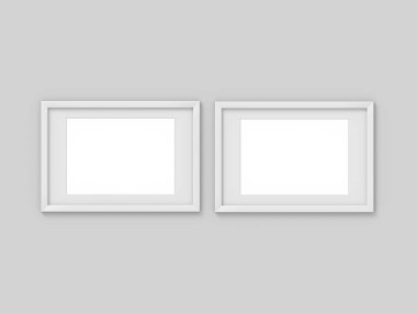 Kenarlıklı 2 yatay A4 beyaz basit resim çerçevesi ayarlayın. Fotoğraf için mockup. 3d render