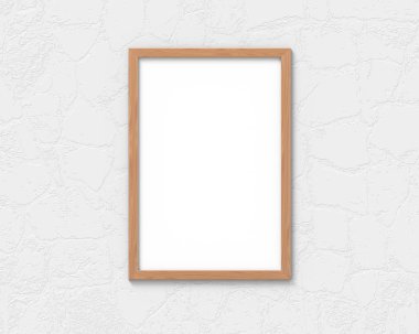 Duvarda asılı bir sınır ile dikey ahşap çerçeveler mockup. Resim veya metin için boş taban. 3d render.