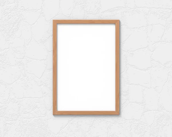 Κατακόρυφα ξύλινα καρέ με ένα περίγραμμα που κρέμεται στον τοίχο. Κενή βάση για εικόνα ή κείμενο. απόδοση 3D. — Φωτογραφία Αρχείου