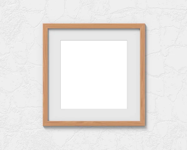 正方形の木製フレームは、壁に掛かっている境界線を持つモックアップ。画像またはテキストの空のベース。3D レンダリング. — ストック写真
