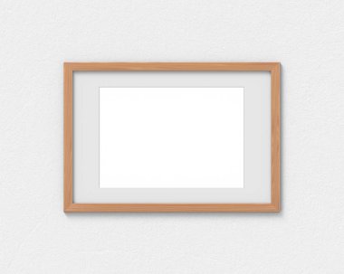 Duvarda asılı bir sınır ile yatay ahşap çerçeveler mockup. Resim veya metin için boş taban. 3d render.