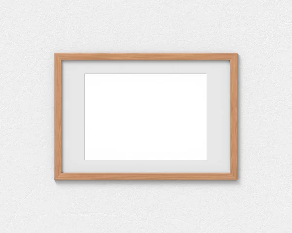 Horizontal wooden frames mockup with a border hanging on the wall. Empty base for picture or text. 3D rendering. — Stock Photo, Image