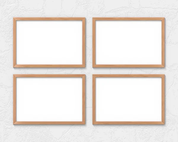 Set of 4 horizontal wooden frames mockup hanging on the wall. Empty base for picture or text. 3D rendering. — Stock Photo, Image