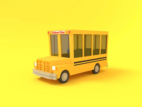 Cartoon school bus yellow on a yellow background. Simple isolated school illustration. 3D rendering. — Stock Photo, Image