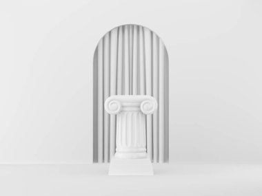 Kemer ile beyaz arka plan üzerinde soyut podyum sütun. Zafer kaidesi minimalist bir kavramdır. 3d render.