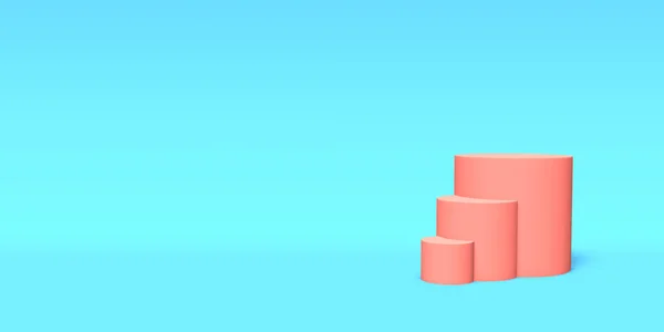 Подіум, п'єдестал або платформа рожевого кольору на синьому фоні. Анотація простих геометричних фігур. 3D візуалізація . — стокове фото