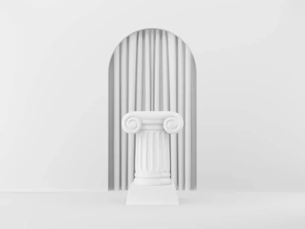 Colonne abstraite du podium sur fond blanc avec arche. Le socle de la victoire est un concept minimaliste. rendu 3D . — Photo