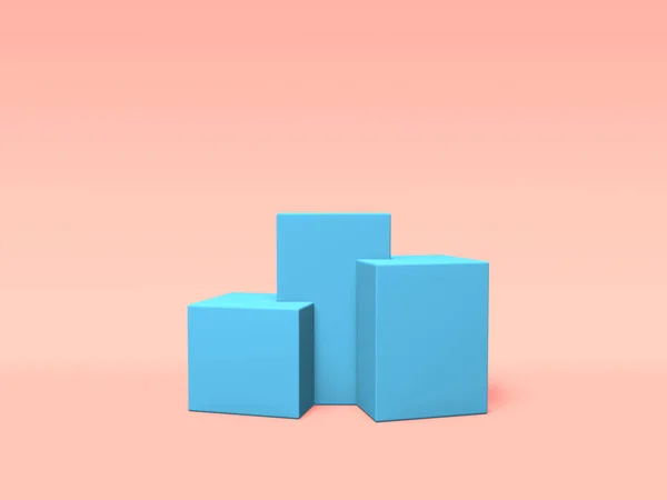 Podio, pedestal o plataforma de color azul sobre fondo rosa. Ilustración abstracta de formas geométricas simples. Renderizado 3D . — Foto de Stock