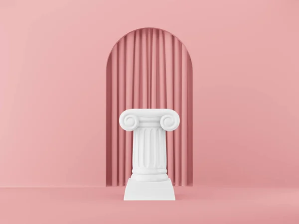Абстрактная подиумная колонна на розовом фоне с аркой. Пьедестал победы является минималистской концепцией. 3D рендеринг . — стоковое фото