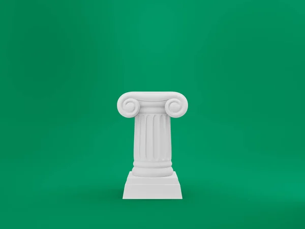 Анотація подіумної колонки на зеленому тлі. П'єдестал перемоги це мінімалістична концепція. 3D візуалізація . — стокове фото