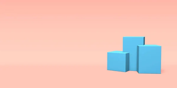 Podium, cokot lub platforma niebieski kolor na różowym tle. Abstrakcyjna ilustracja prostych kształtów geometrycznych. Renderowanie 3D. — Zdjęcie stockowe