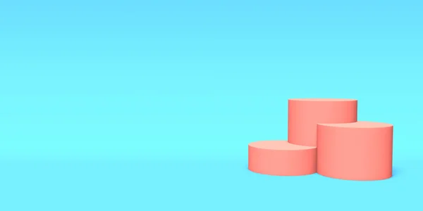 Подиум, пьедестал или платформа розового цвета на синем фоне. Абстрактная иллюстрация простых геометрических фигур. 3D рендеринг . — стоковое фото