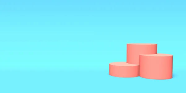 Pódio, pedestal ou cor rosa plataforma no fundo azul. Ilustração abstrata de formas geométricas simples. Renderização 3D . — Fotografia de Stock