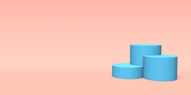 Podyum, Kaide veya pembe arka planda platform mavi renk. Basit geometrik şekiller soyut Illustration. 3B işleme.